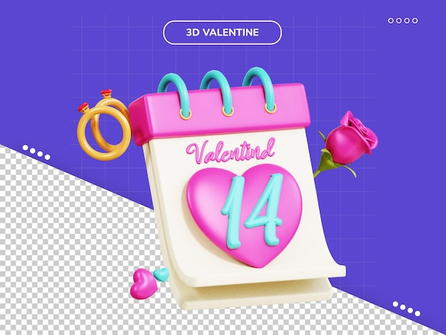 3d icon calendar love isolated on the transparent background