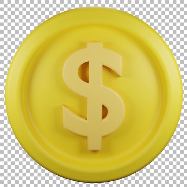 3d icon coin dolar front view with transparent background