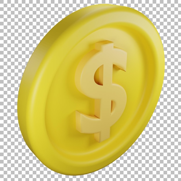 3d icon coin dolar left view with transparent background