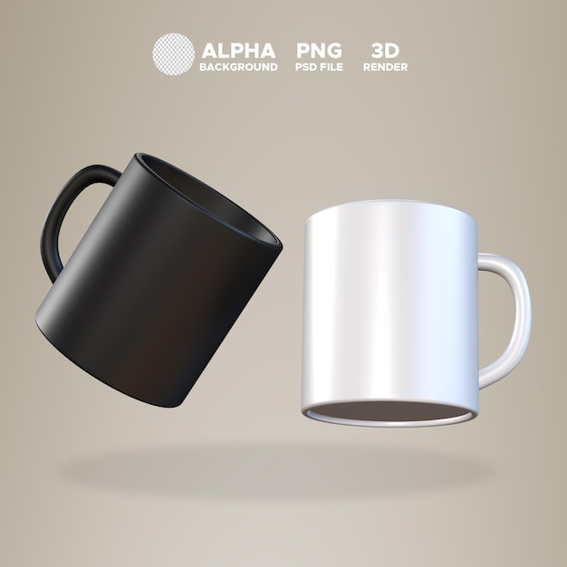 3d icon cups mug ceramic for design illustration, PNG PSD, Alpha background, High resolution