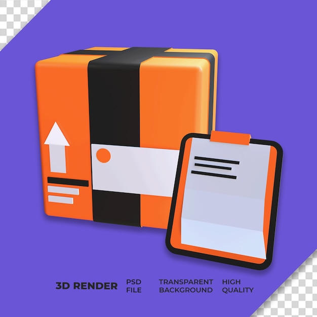 3d icon Delivery box concept with checklist book