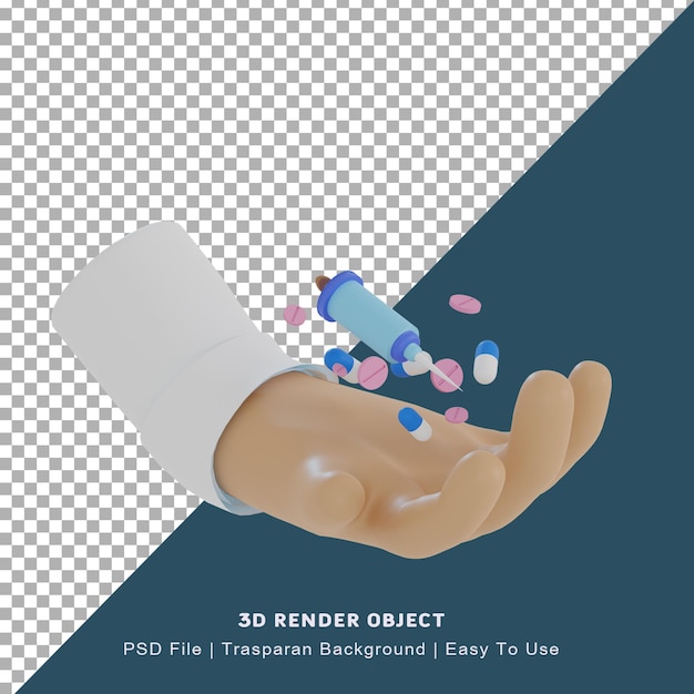 3d icon of a doctors hand carrying medicine