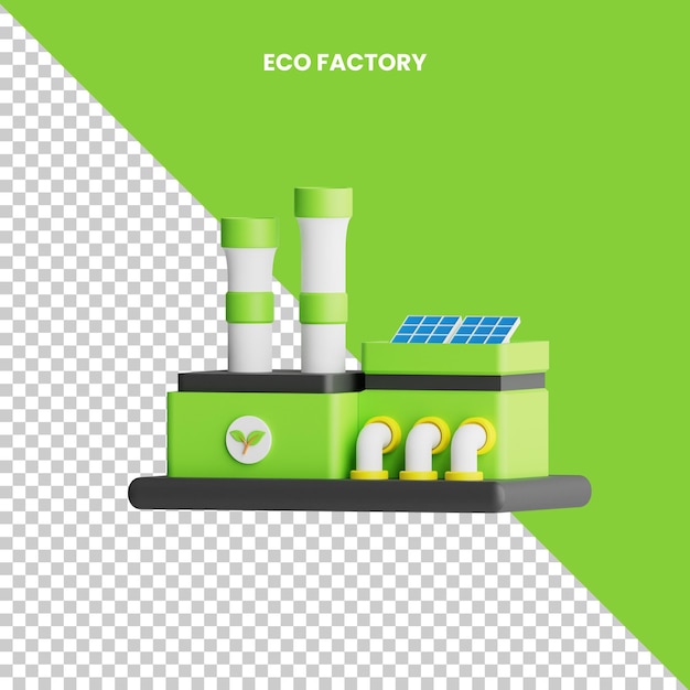 3d Icon Eco Factory Isolated on the Transparent Background