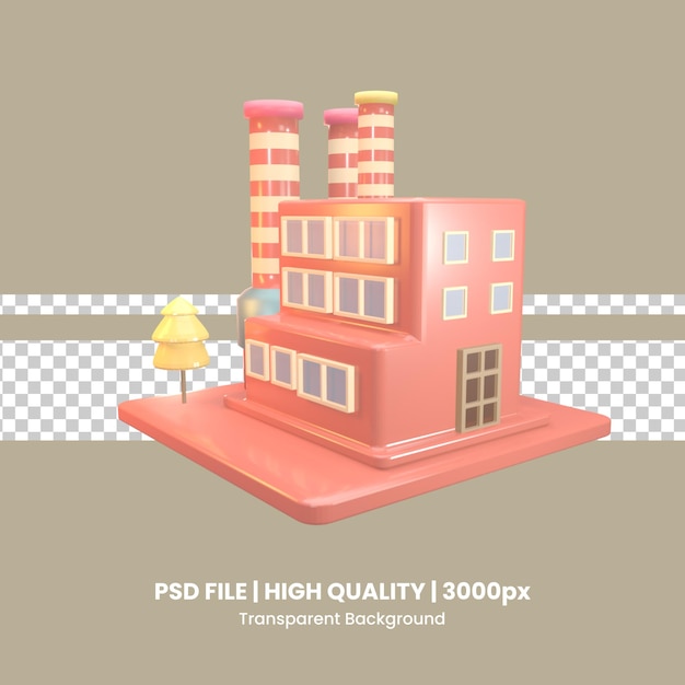 3D icon factory building rendered isolated on the transparent background