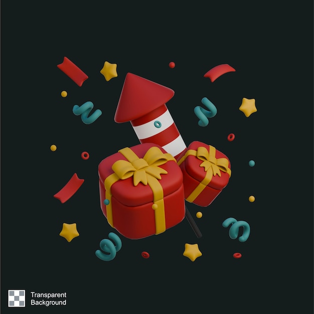 3D Icon of gift box and fireworks