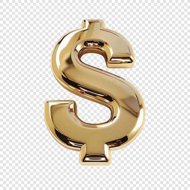 3d icon of a golden dollar sign isolated on transparent background