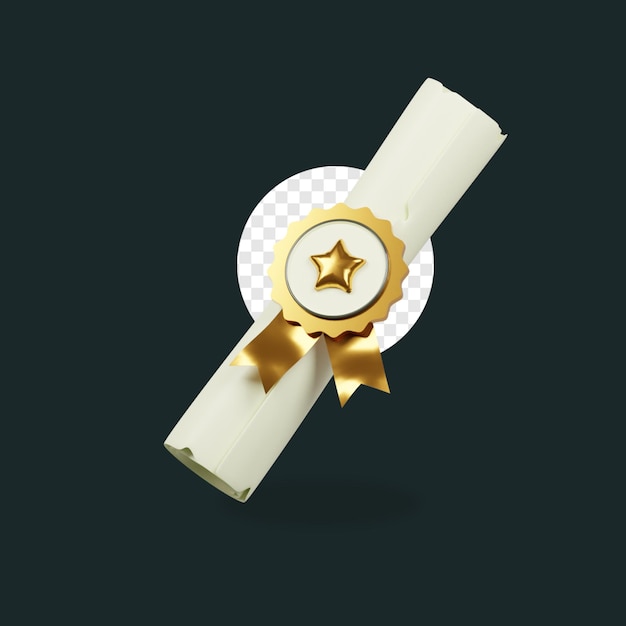 3D Icon Graduation Certificate with Golden Badge