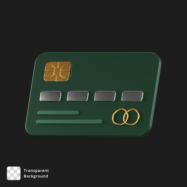 PSD 3d icon of a green credit card with silver and gold details