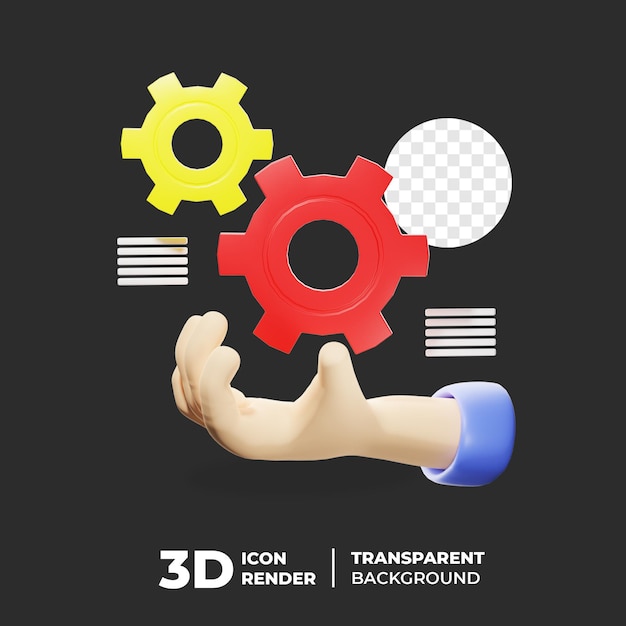 3D Icon hand With Floating Gear