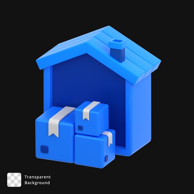 PSD 3d icon of a house with 3 packages in front