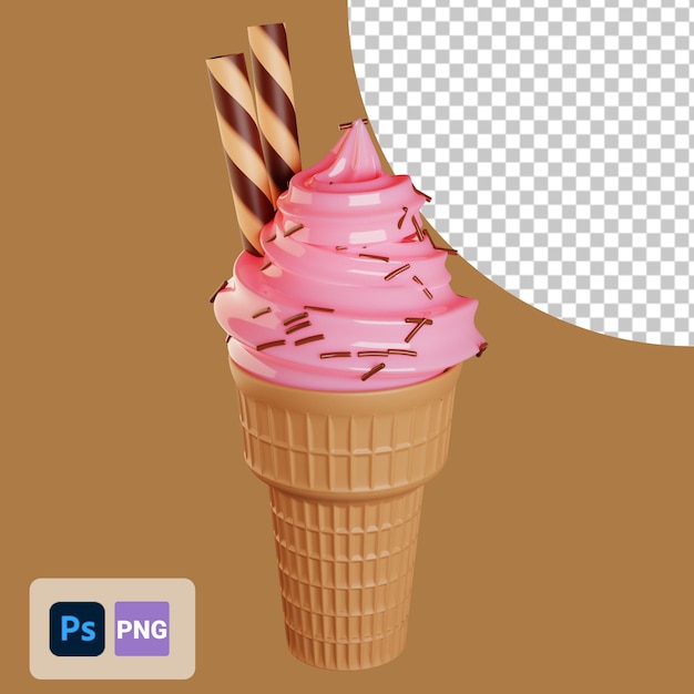 3d icon ice cream with choco roll topping