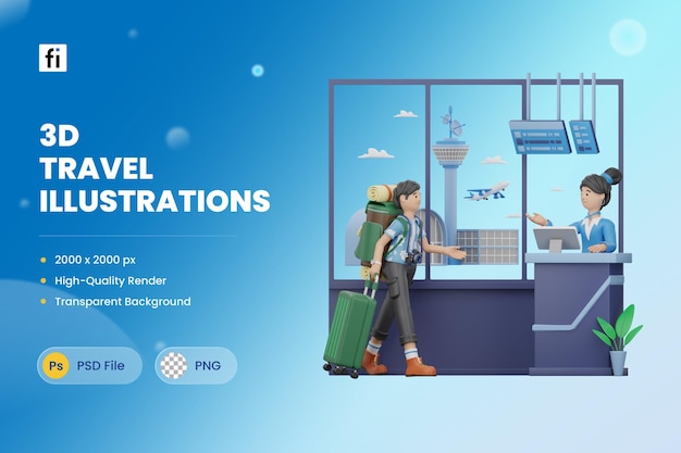 3D Icon Illustration Airport Custom Immigration