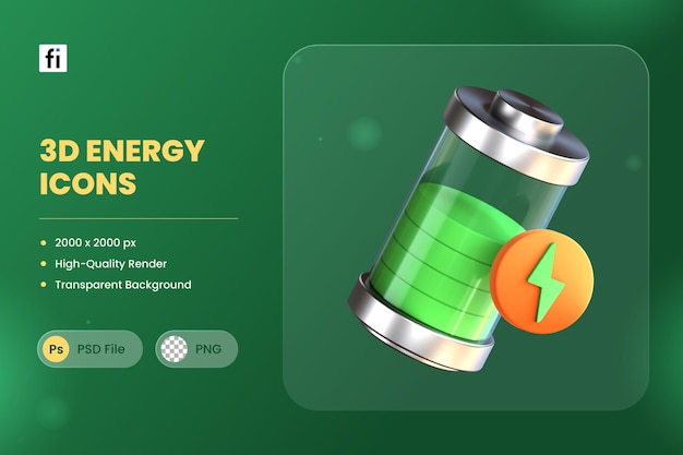 3d icon illustration battery power energy