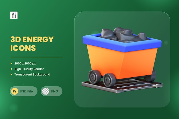 3d icon illustration coal mine cart