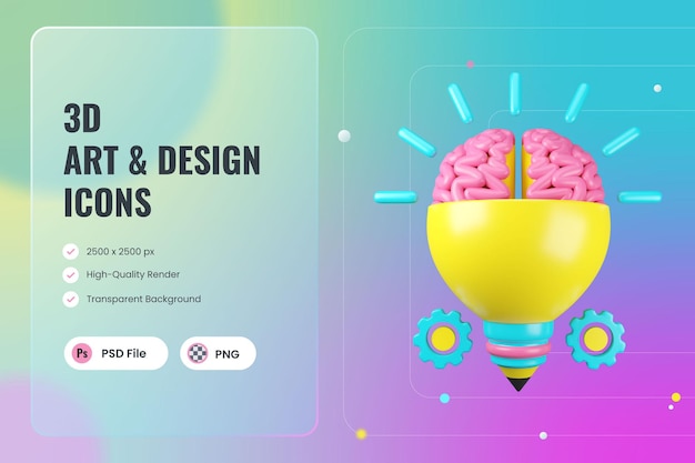 3D Icon Illustration Creative Design Bulb Idea Brain