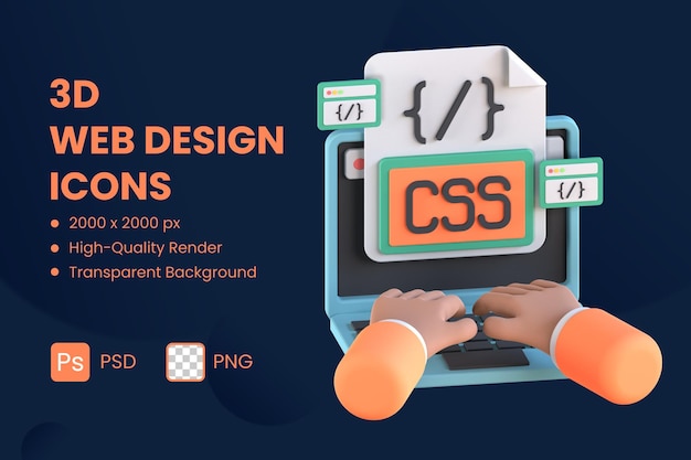 3D Icon Illustration CSS Language