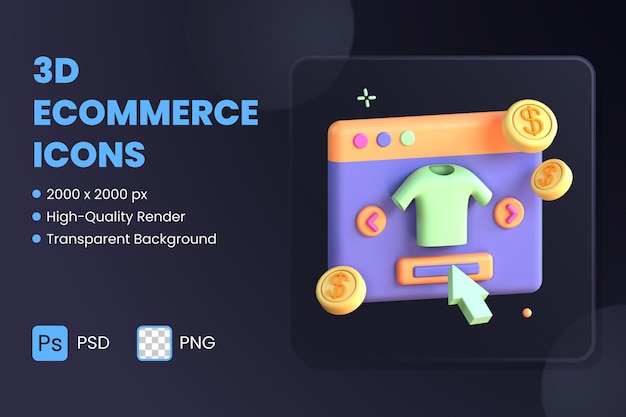 3D Icon Illustration eCommerce Online Shopping Store Website