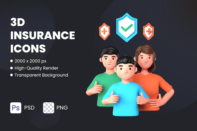 3D Icon Illustration Family Insurance