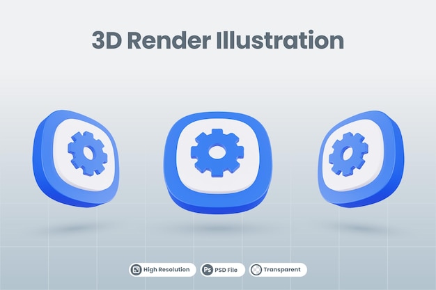 3d icon illustration gear setting isolated