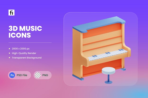 PSD 3d icon illustration grand piano music