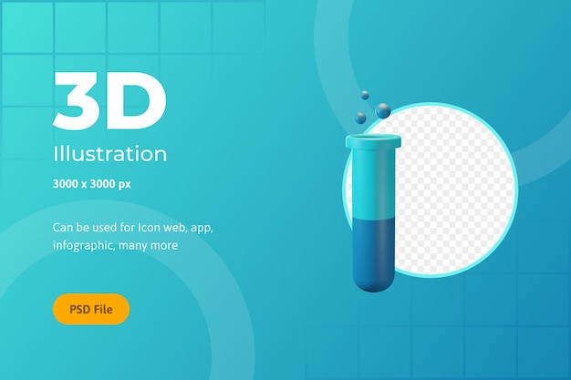 3D Icon Illustration, Healthcare, Chemistry bottle, For web, app, infographic