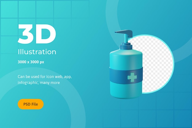 3D Icon Illustration, Healthcare, Hand Sanitizer, For web, app, infographic