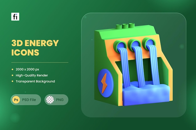 PSD 3d icon illustration hydropower water dam