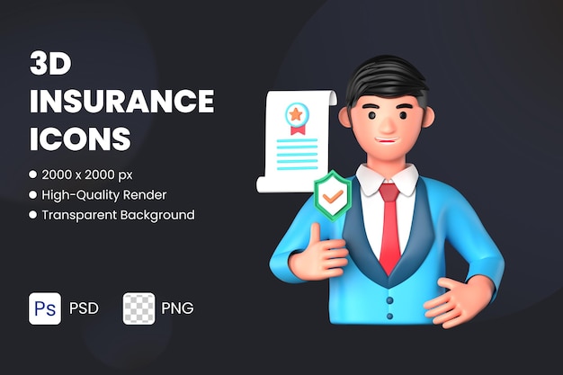 PSD 3d icon illustration insurance agent