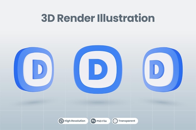 3d icon illustration letter alphabet D isolated