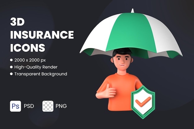 PSD 3d icon illustration life insurance umbrella protection