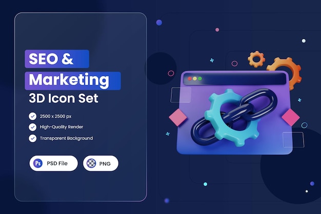 3D Icon Illustration Link Chain Website Building