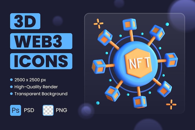 3d icon illustration nft non fungible token blockchain