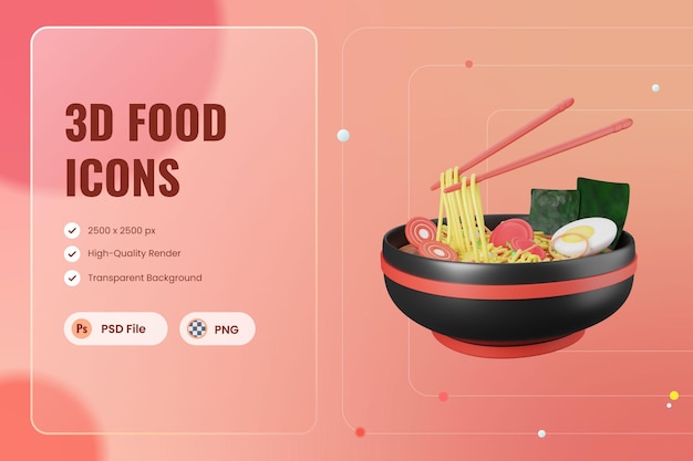 3D Icon Illustration Noodles Ramen Japan Asian