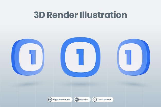 3d icon illustration number 1 one isolated