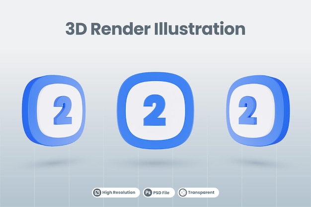 3d icon illustration number 2 two isolated