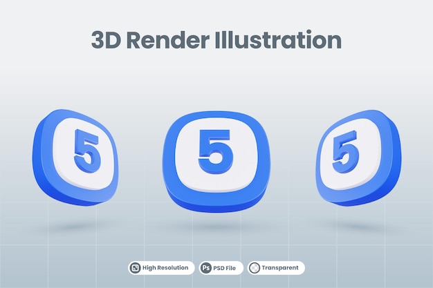 3d icon illustration number 5 five isolated