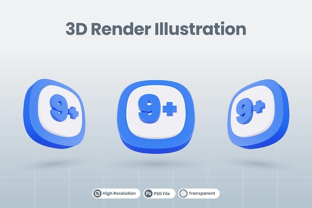 3d icon illustration number nine plus isolated