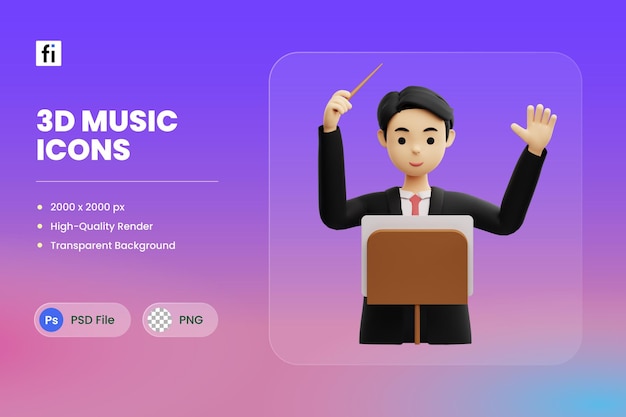 3D Icon Illustration Orchestra Conductor