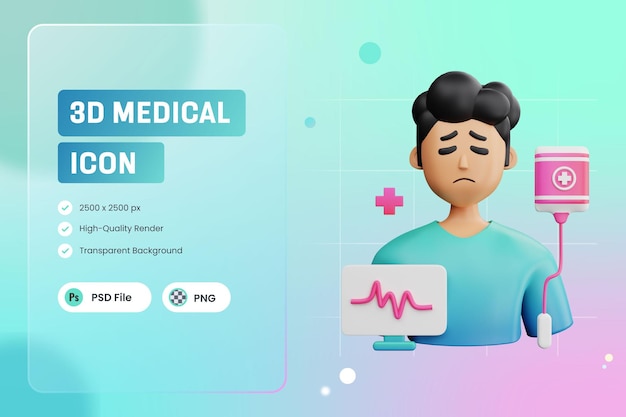 3D Icon Illustration Patient Male