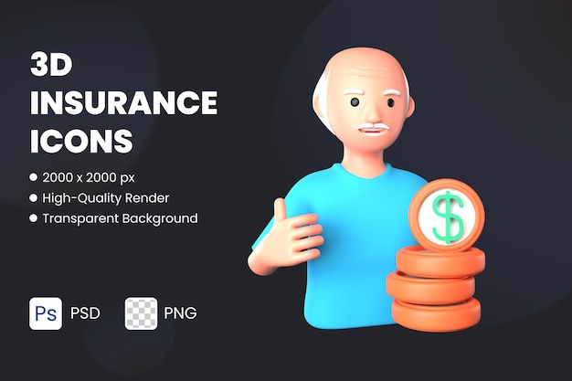 3D Icon Illustration Pension Money Profit