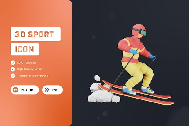 3D Icon Illustration Skiing Winter Sports