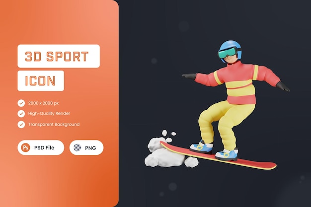 3D Icon Illustration Snowboarding Winter SPorts