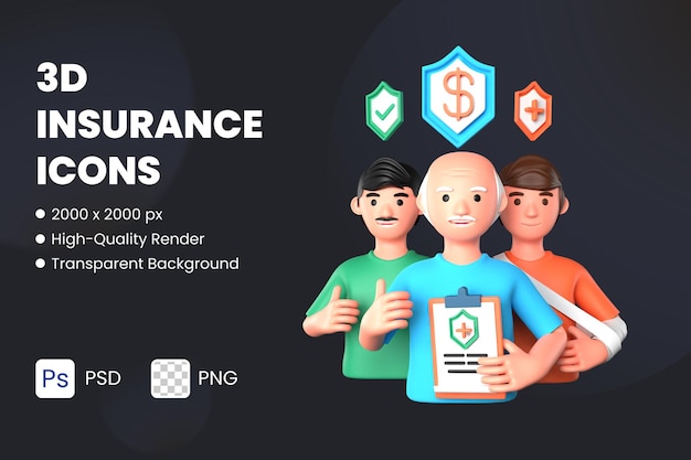 PSD 3d icon illustration social insurance group