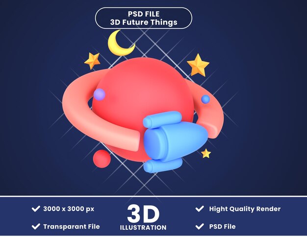 PSD 3d icon illustration space trip