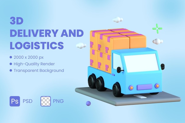 3D Icon Illustration In Transit Shipping Truck Delivery