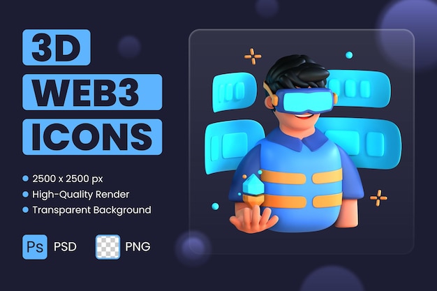 3d icon illustration virtual reality metaverse technology gaming