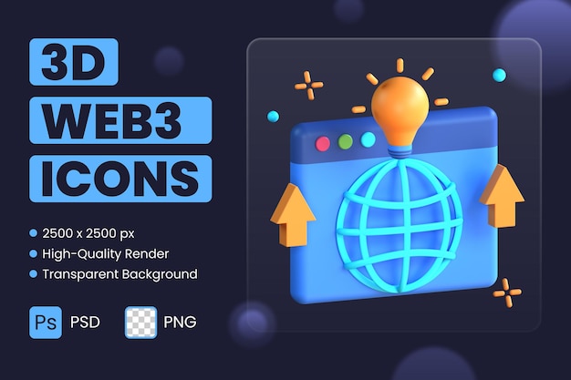 3d icon illustration web evolution web3 internet browser