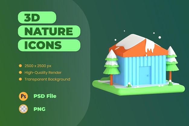 3D Icon Illustration Winter House