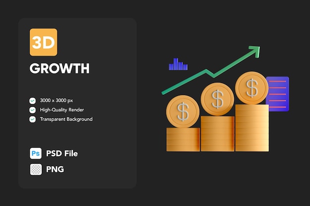 3D Icon Illustrations Growth Profit Coin