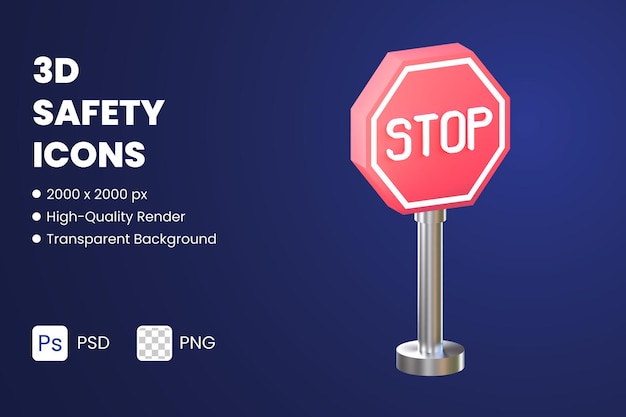 3D Icon Illustrations Stop Sign Signboard